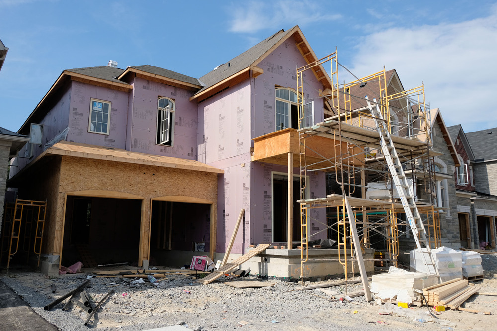 Aurora, Ontario / Canada - July 21 2018: A Building Is Being Constructed Near Holladay Drive Off Of Leslie Street. Ontario Has Lots Of Building Construction At The Present Time.